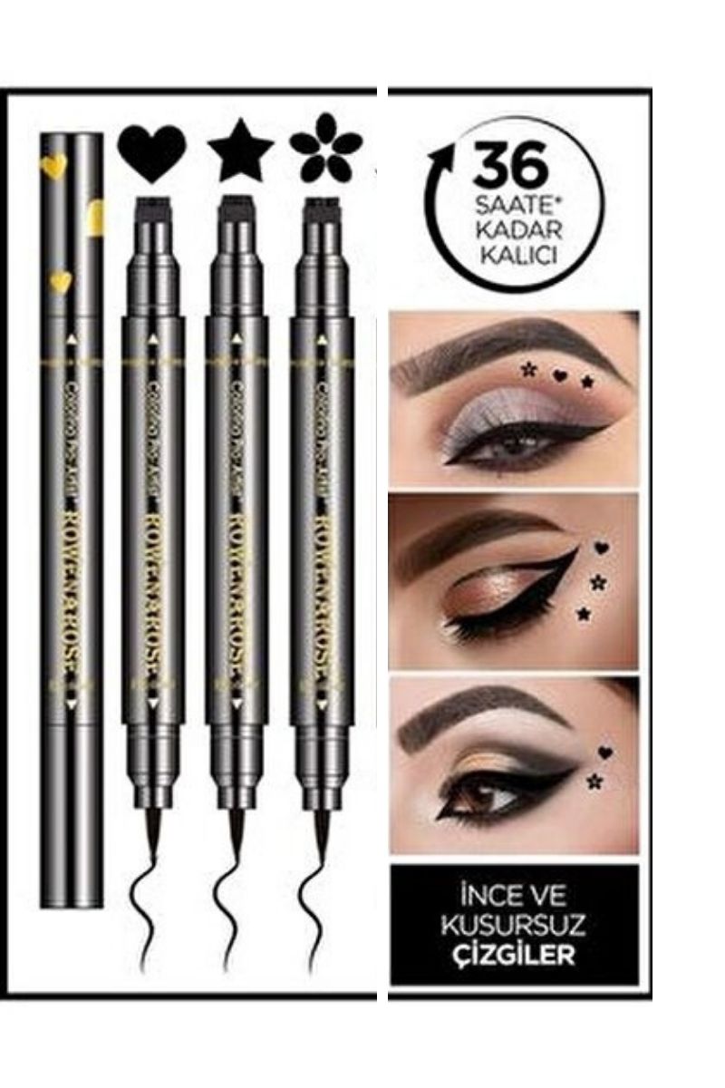 Zeonella Beauty Çift Taraflı 3 Lü Yıldız-Çiçek-Kalp Desenli Kalem Eyeliner Waterproof