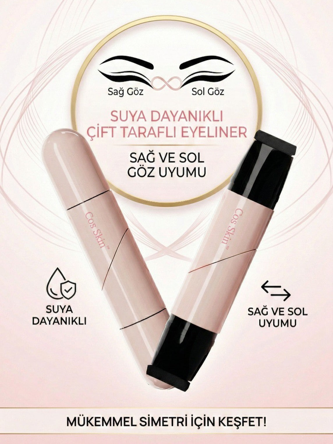 Zeonella Siyah Suya Dayanıklı Çift Taraflı Eyeliner Damga Kalem Sağ ve Sol Göz Uyumlu