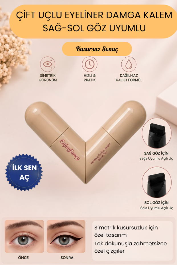 Zeonella Siyah Suya Dayanıklı Çift Taraflı Eyeliner Damga Kalem Sağ ve Sol Göz Uyumlu