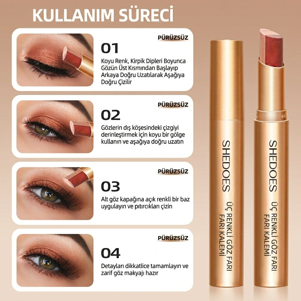 3 Renkli Gradyan Su Geçirmez Uzun Süreli Göz Farı Stick